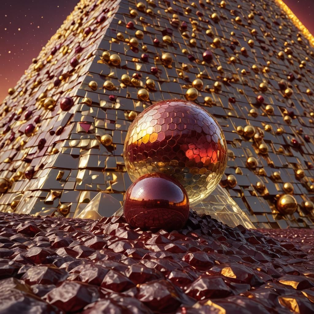 Balls on Burgundy Pyramid: Digital Matte Painting