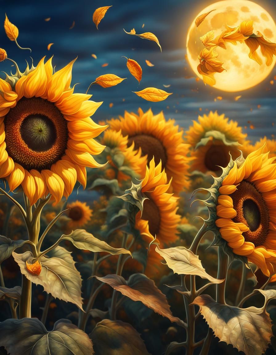 Hyperrealistic Oil Painting of Sunflowers in Autumn