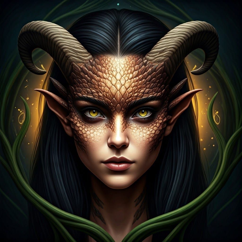 Dragon-Eyed Woman in Mystical Fantasy Realm
