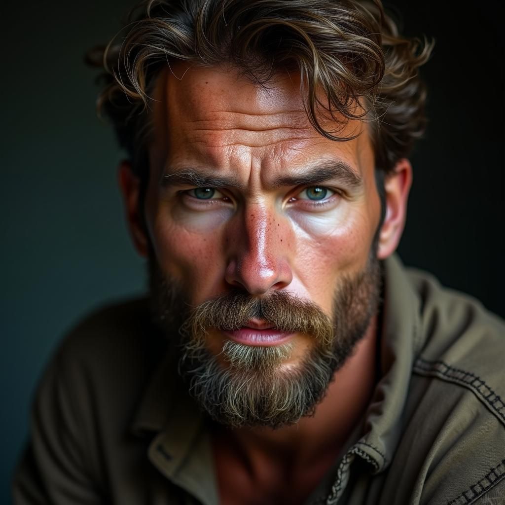 Rugged Portrait of a Muscular Man in Earth Tones