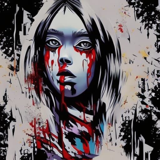 Creepy Horror Girl in Graffiti Splash Art Style