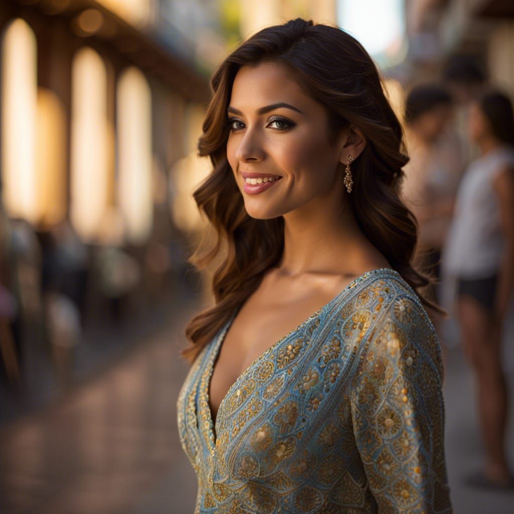 Sunny Spanish Beach Photo of Smiling Woman