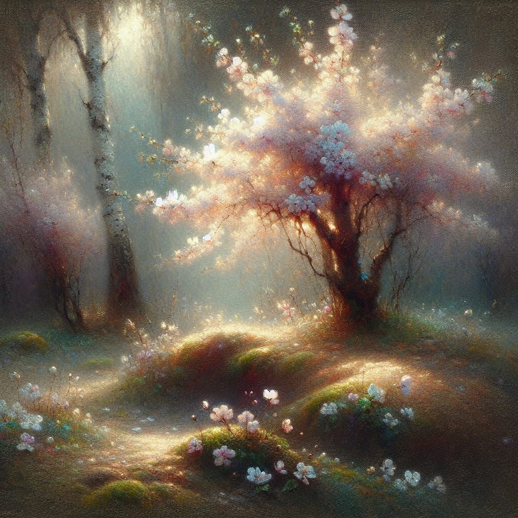 Ethereal Oil Painting of a Cozy Spring Scene