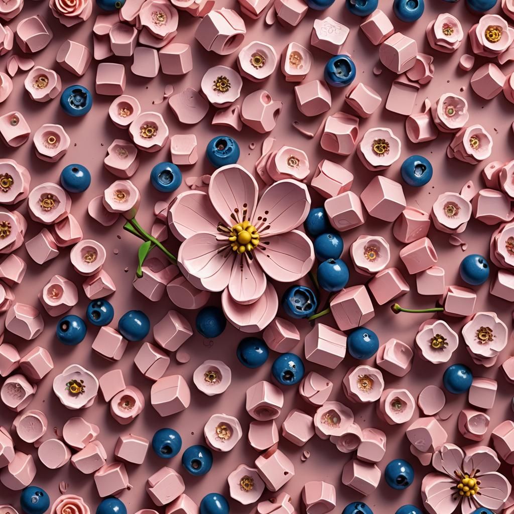 Hyperrealistic Lego Cherry Woodcut Flower with Dramatic Ligh...