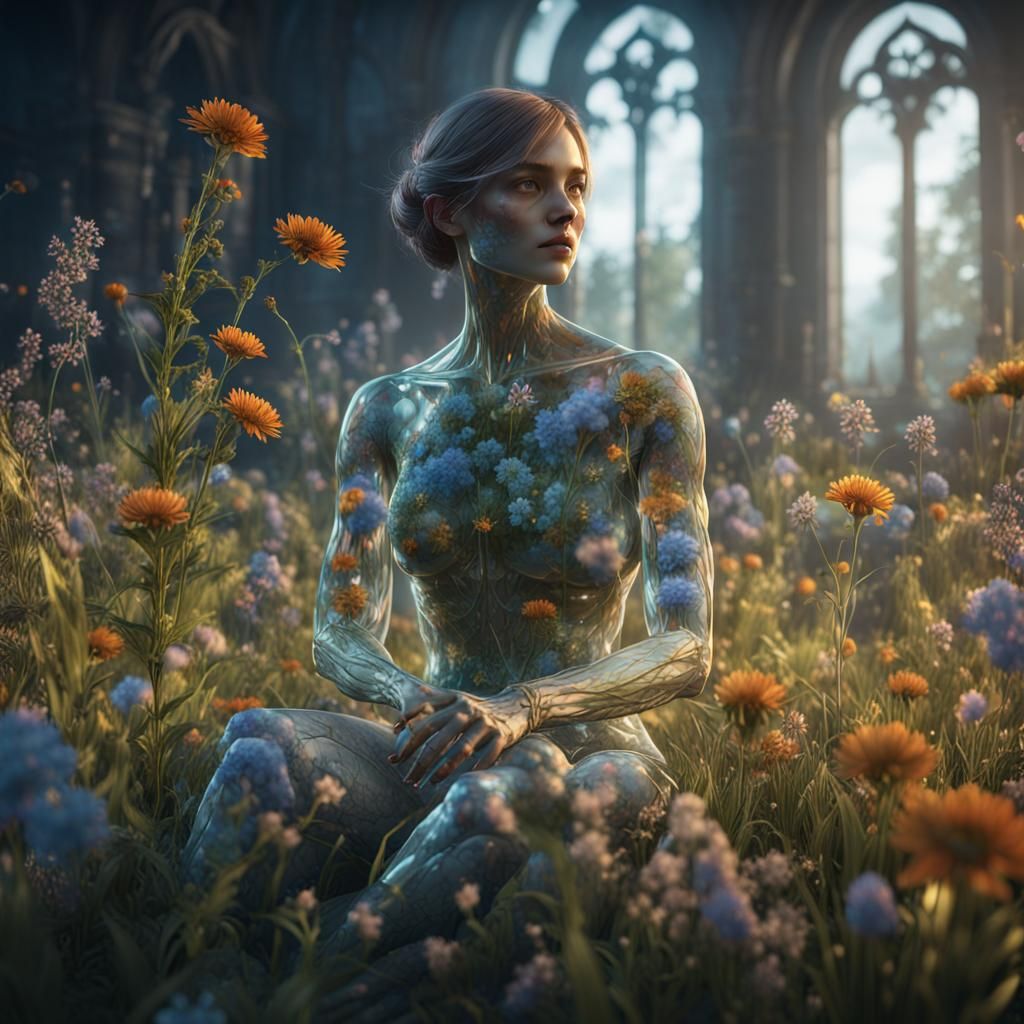 Glass Woman with Wildflowers: 3D Game Cinematic