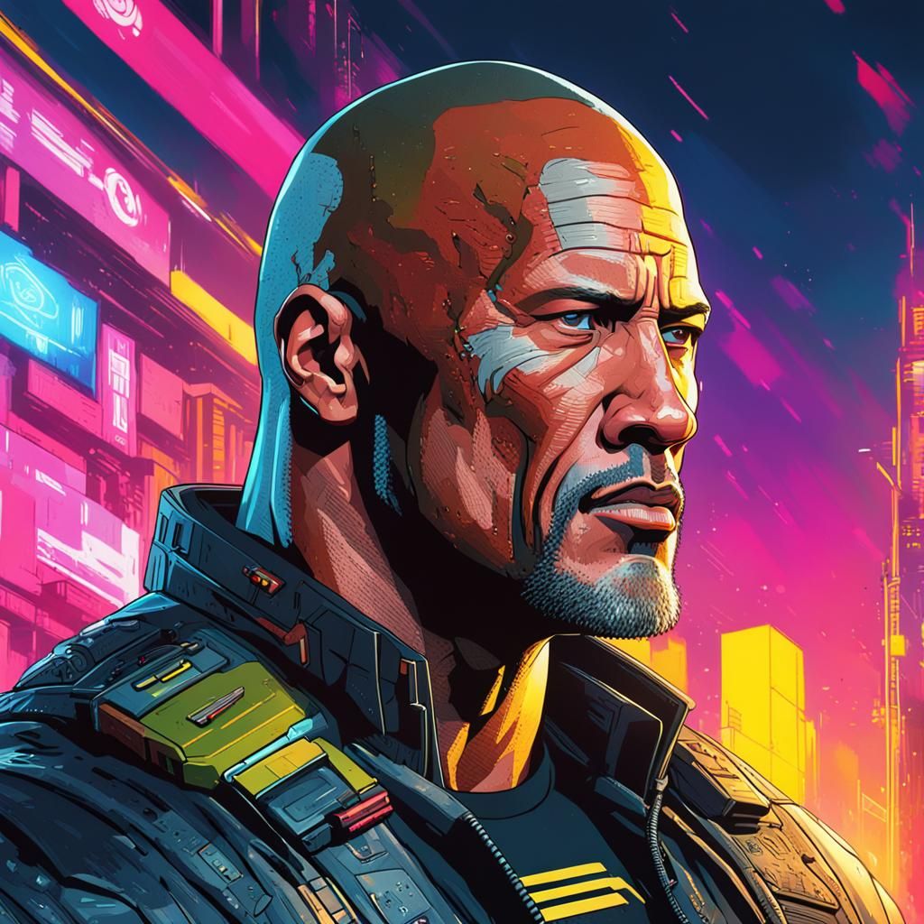 The Rock in Cyberpunk 2077 Style