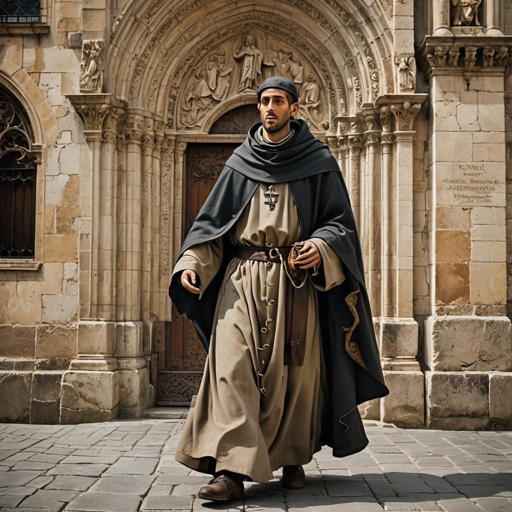 Young Franciscan Friar Walks Medieval Lisbon Streets