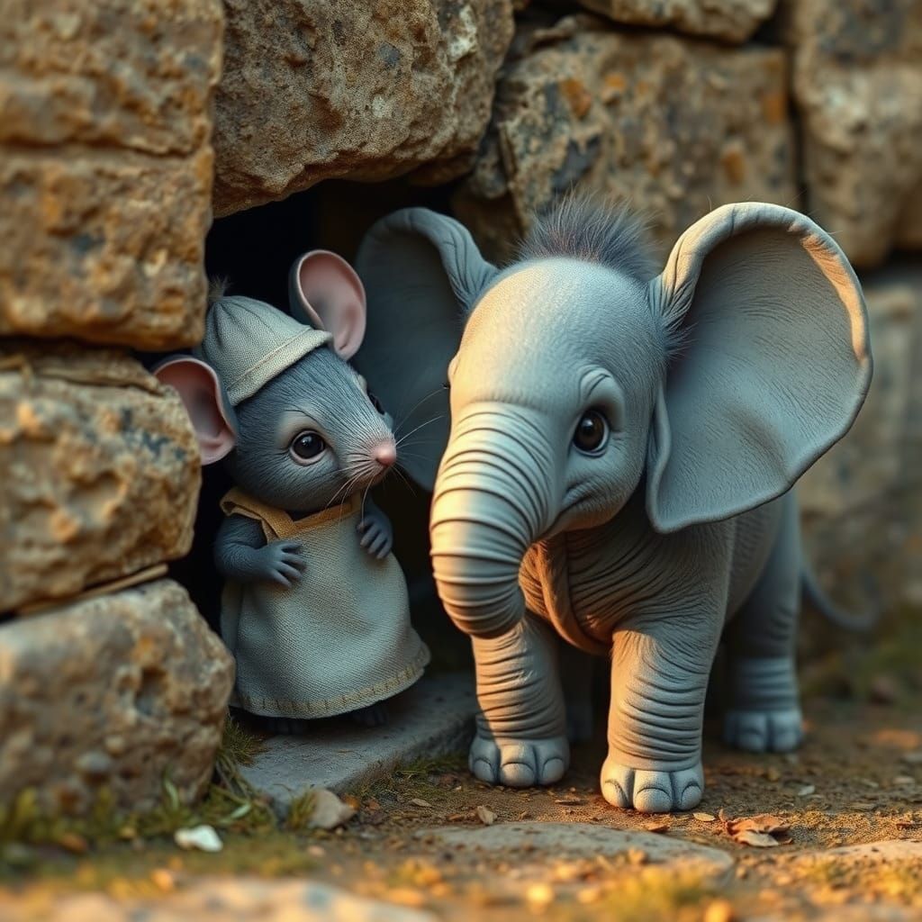 Mouse and Elephant Illustration in Storybook Style