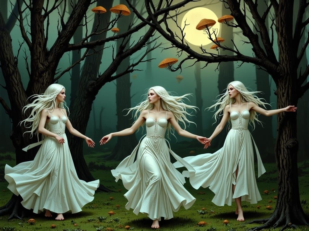 Ethereal Samodivi Maidens Dance in Mystical Forest