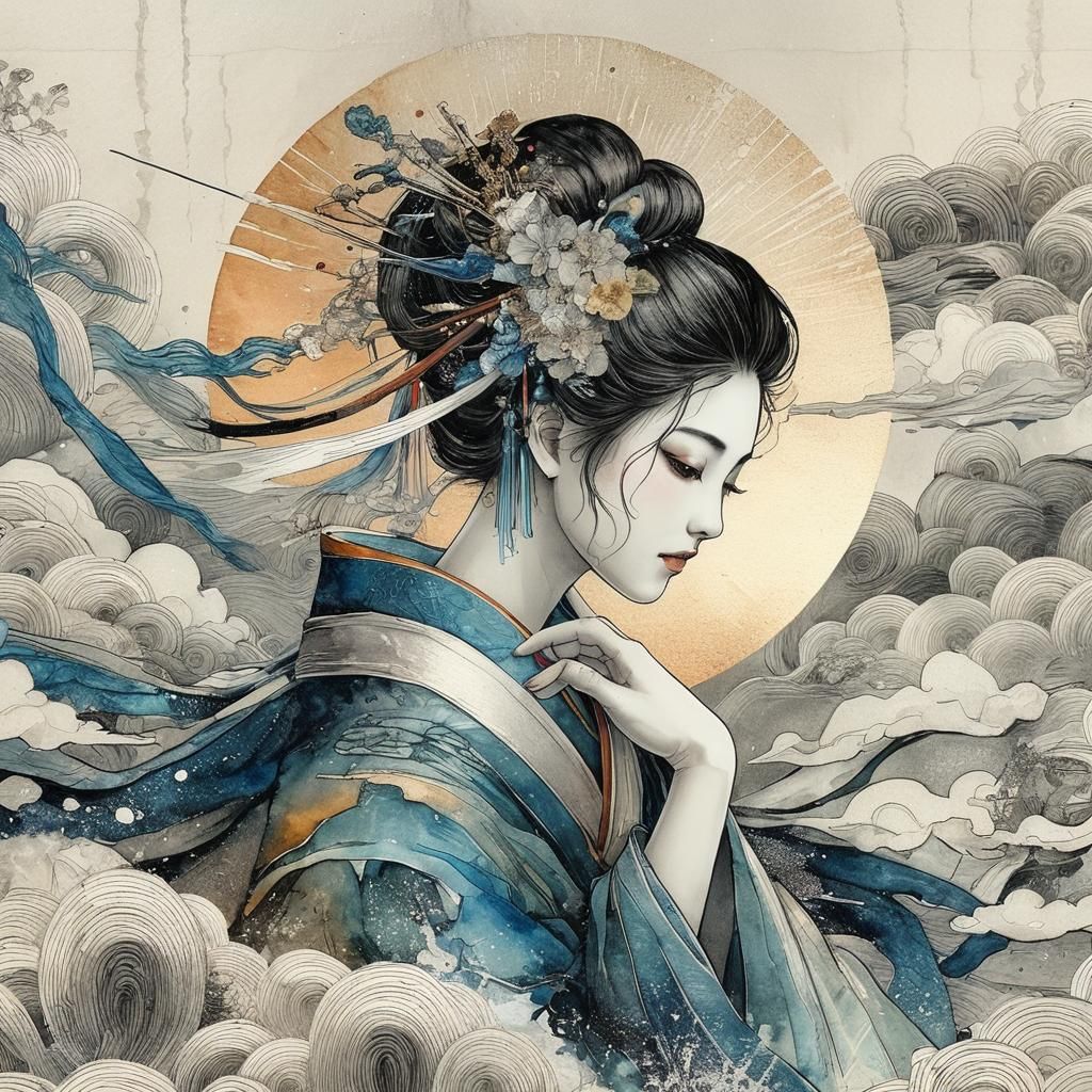 Japanese Alcohol Ink Art with Strong Lines