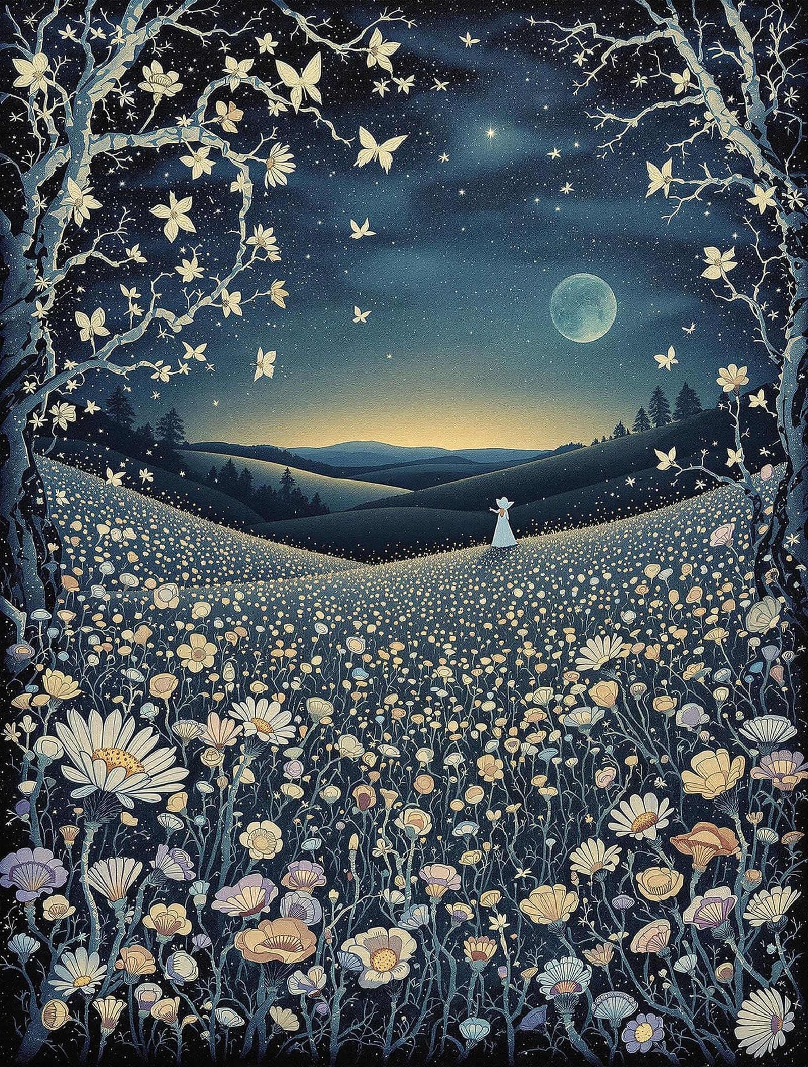 Iridescent Twilight Meadow in Chitin Relief Etching