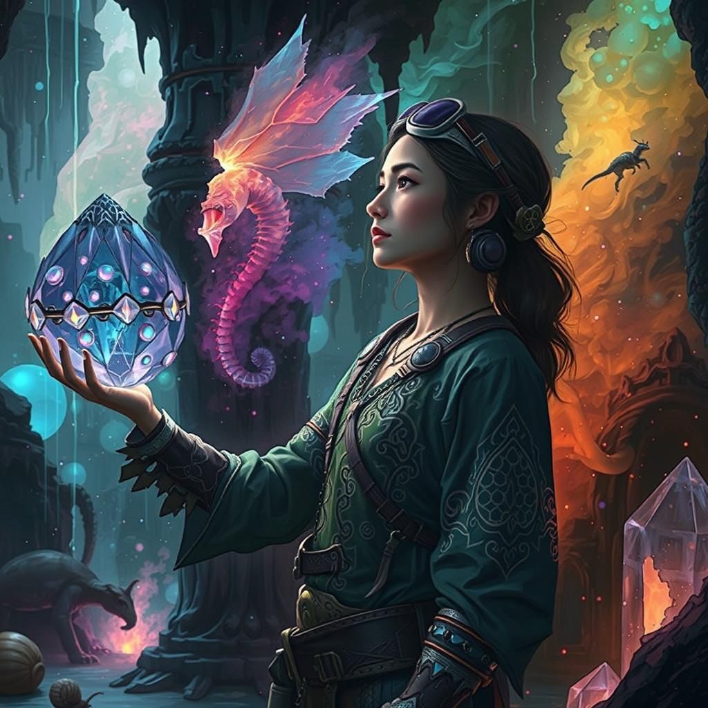 Mystical Chamber with Dragons and Bioluminescent Elements