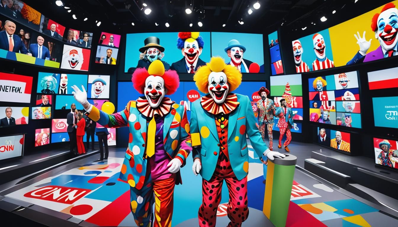 Surreal Clown Anchors Laughing in CNN Studio