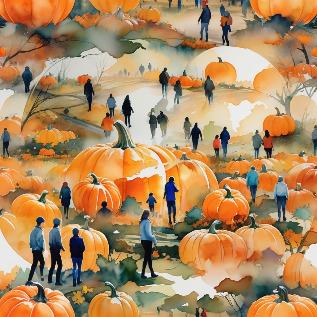 Double Exposure: Pumpkin Patch in a Pumpkin, Watercolor Styl...