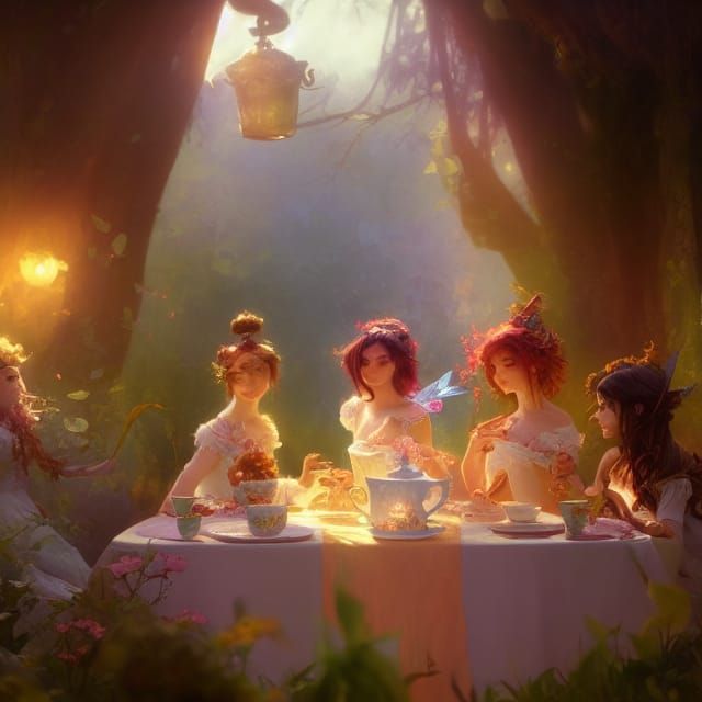 Fairy Tea Party in Art Nouveau Style