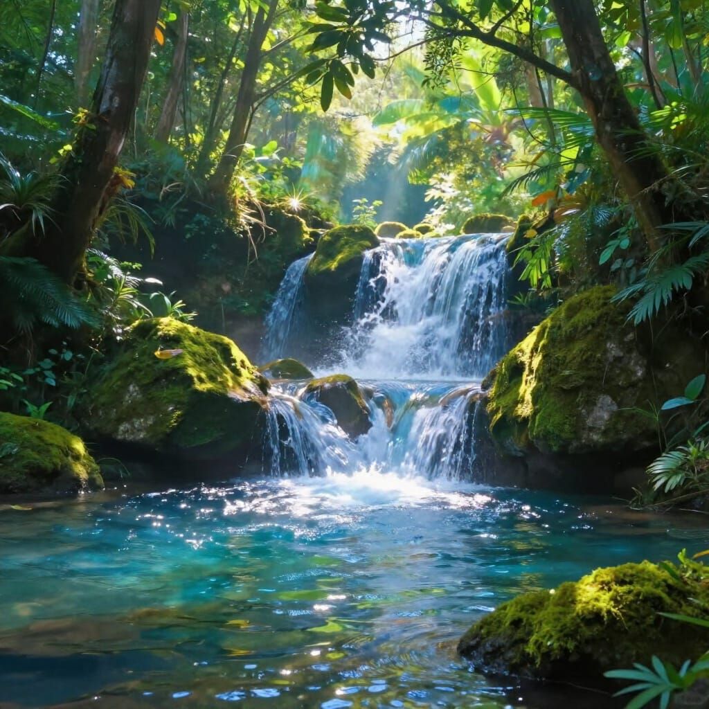 Ethereal Waterfall Landscape in Magical Realism Style