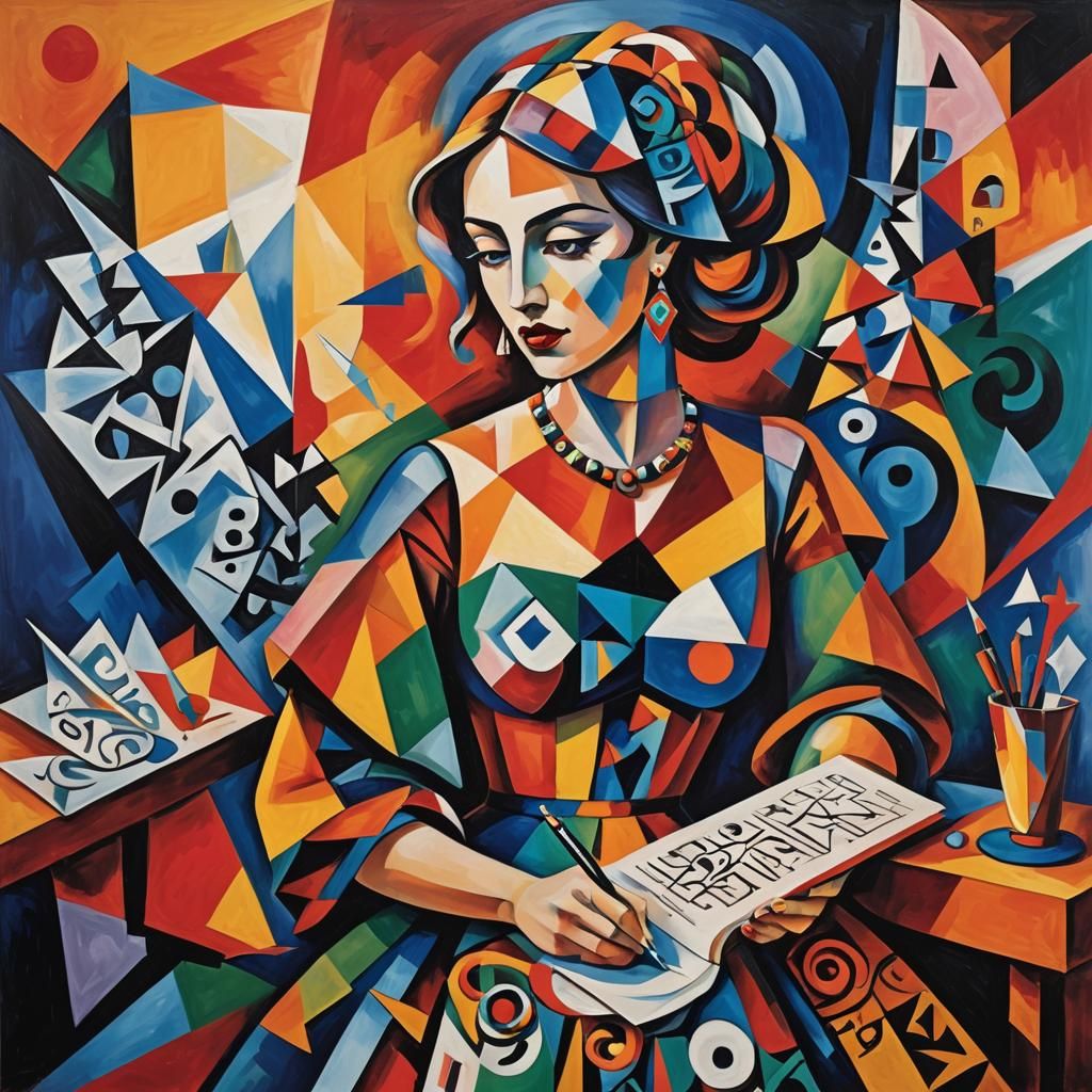 Cubist Surrealist Designer with Poet's Pen of Fate
