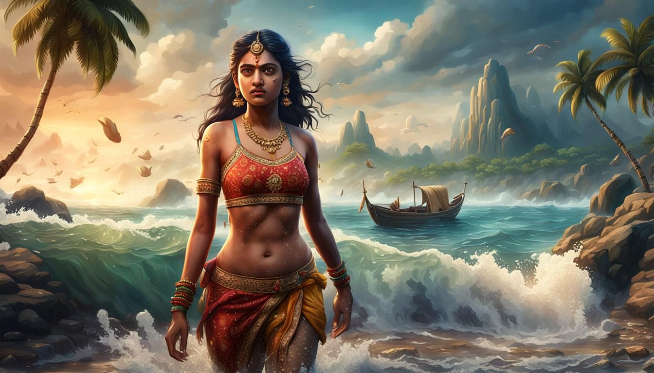 Attractive Girl Emerges from Ocean: Fantasy Concept Art