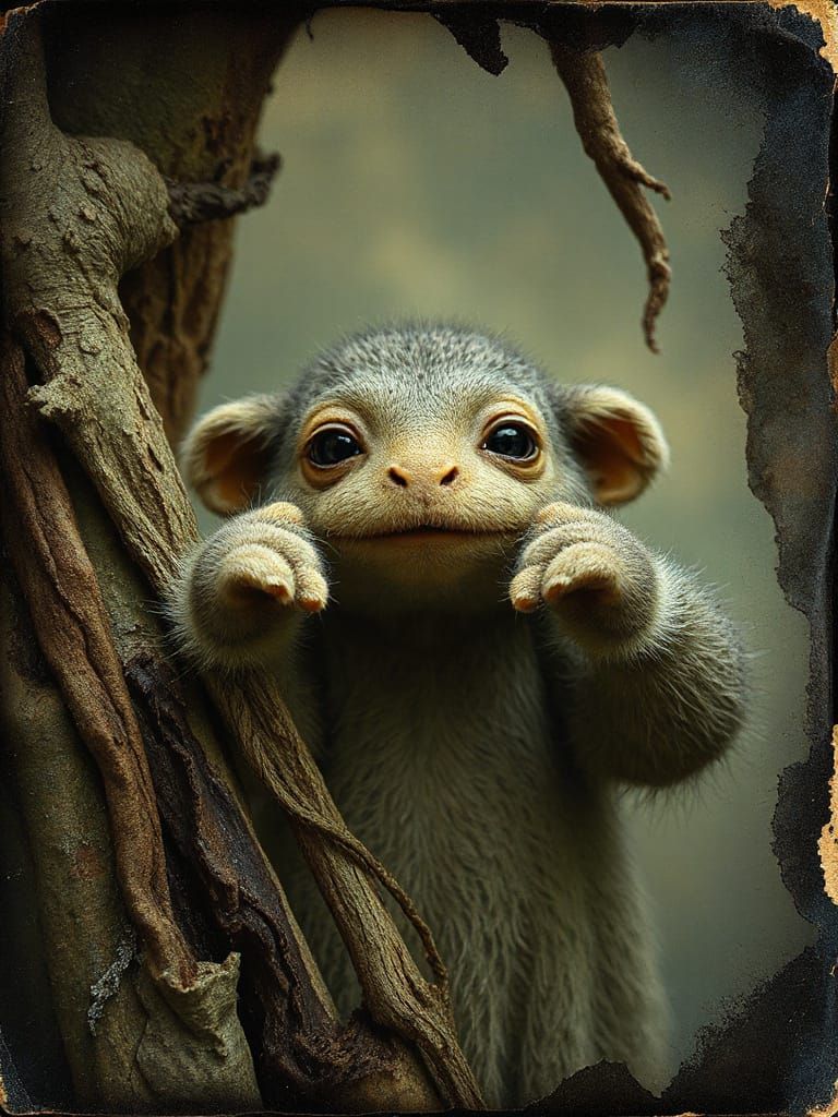 Little Arms Peeking Out Snortle Suprareal Fractography Pressed Tin Tintype Tinplate Olivine