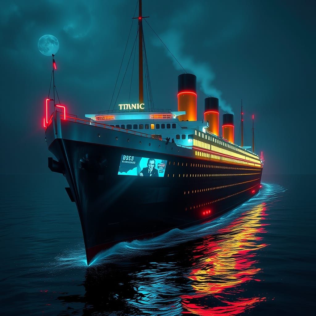 Cyberpunk Titanic 2025 in Neon Lights