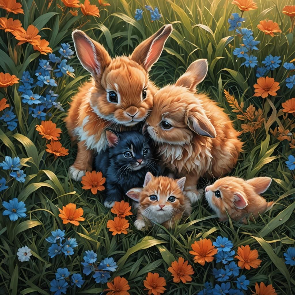 Animal Friends in Enchanted Meadow: Fantasy Concept Art