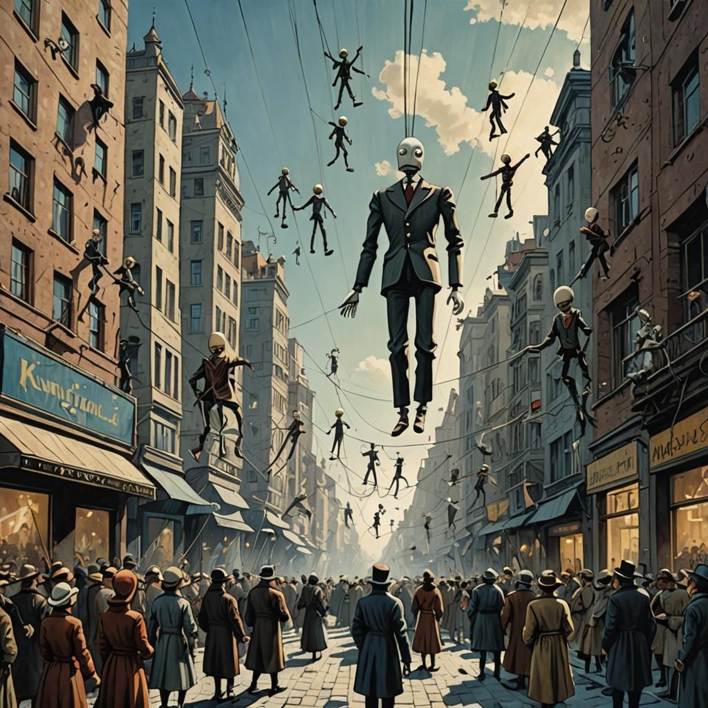 Surreal Marionette Crowd in Art Deco Style