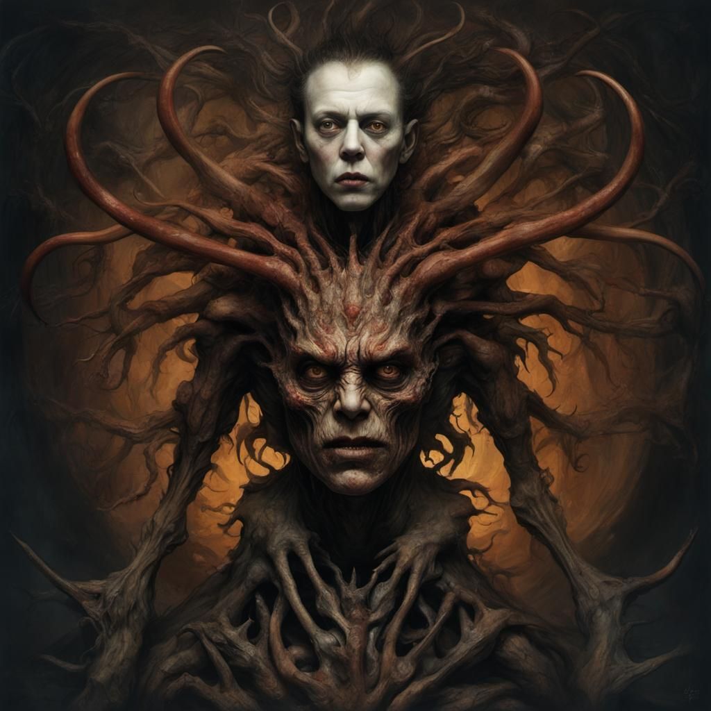 Surreal Multi-Armed Monster in Dark Elegance Style