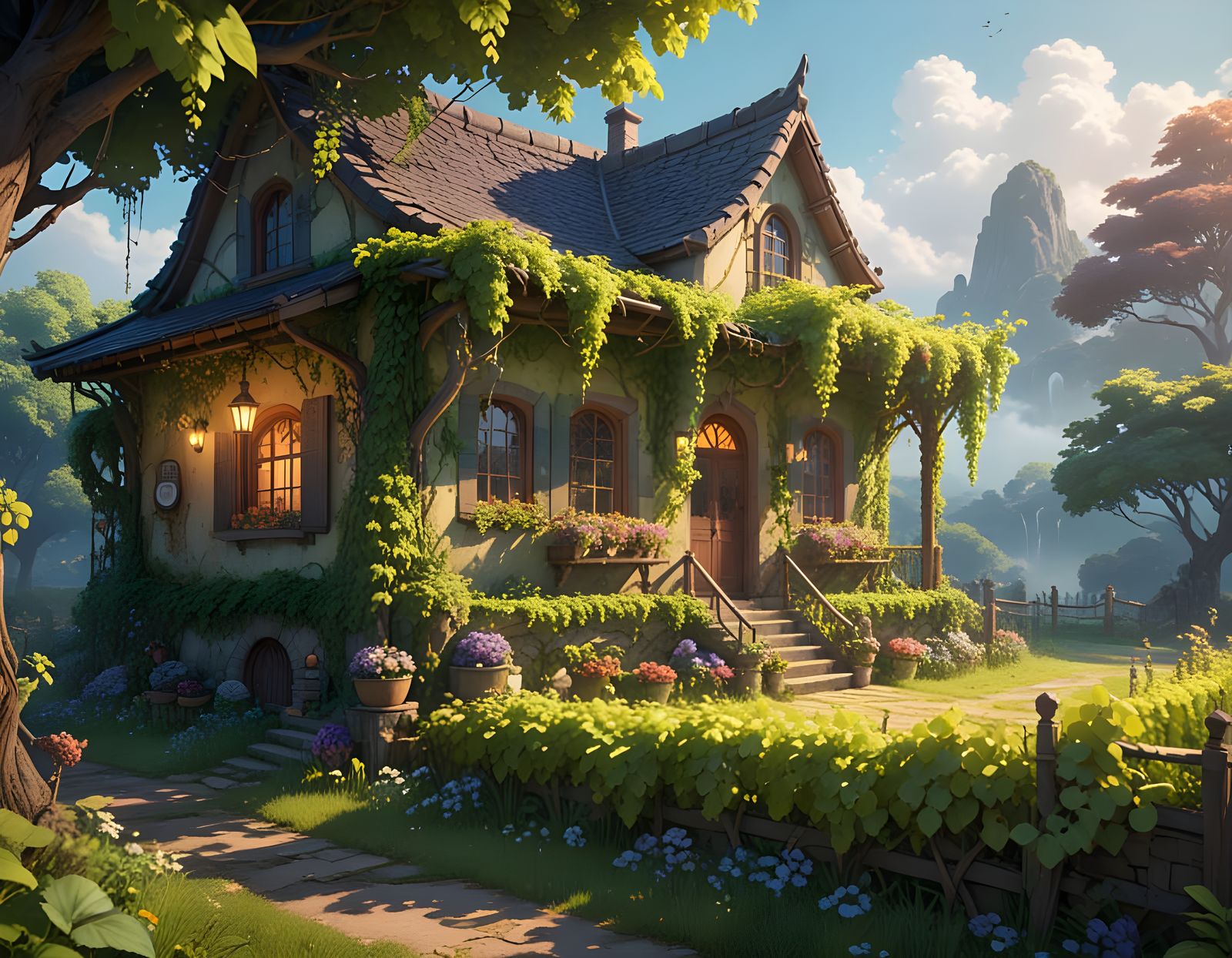 Surreal Vineyard Landscape in 3D Anime Style