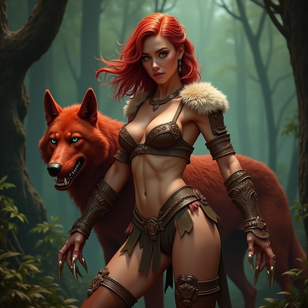 Ranger and Dire Wolf in Rococo Leather Armor