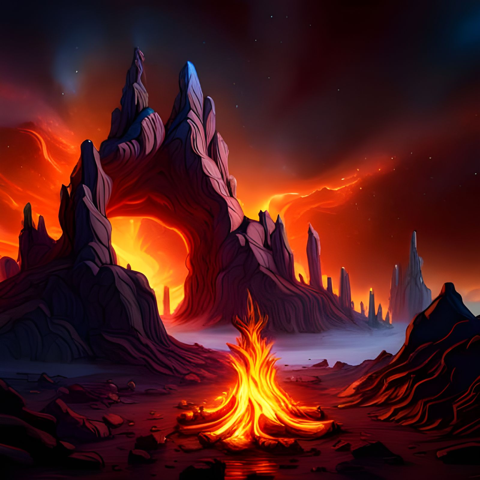 Pillars of Creation Emerging from Bonfire: Detailed Matte Pa...