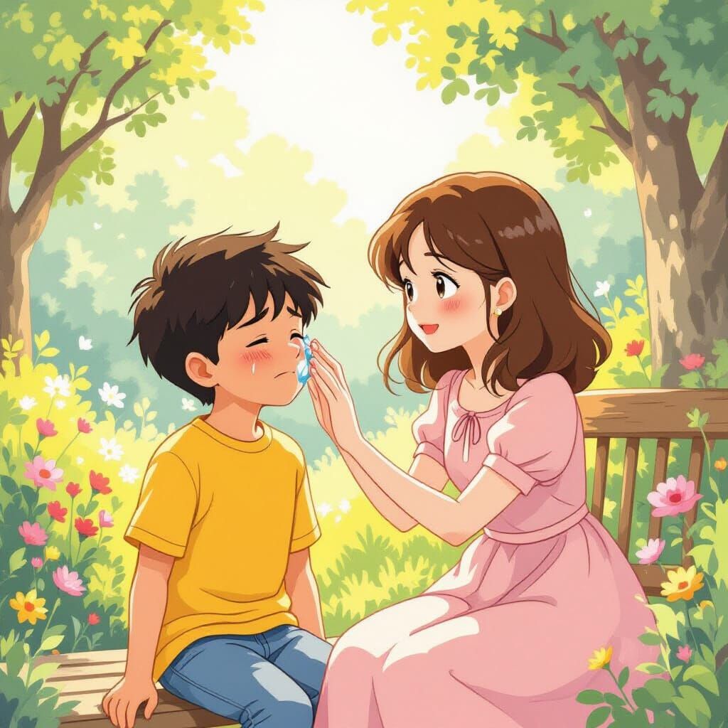 Comforting Tears: Whimsical Scene in Potter Style