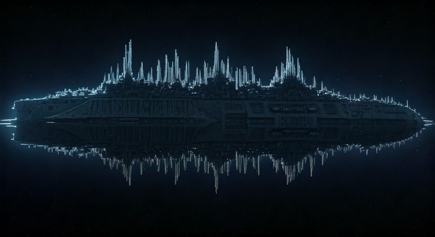 Ominous Pixel Art Capital Ship in Gothic VRay Style