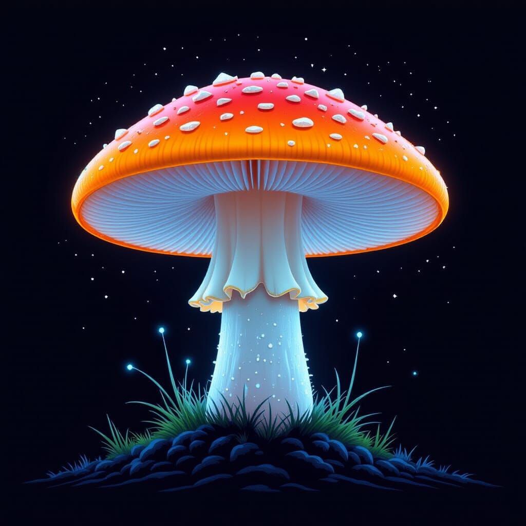 Mystical Glowing Mushroom in Futuristic Style
