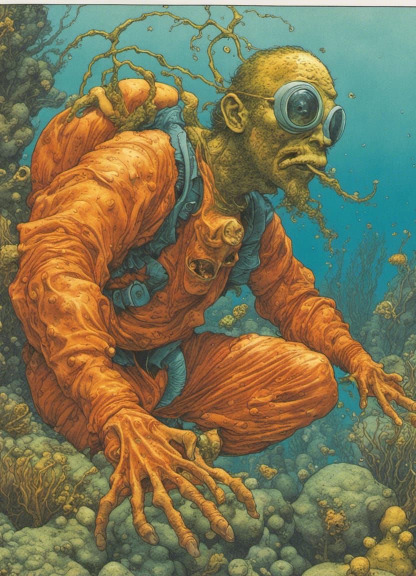 Zombie Snorkeler Trading Card Art in 1980s Style