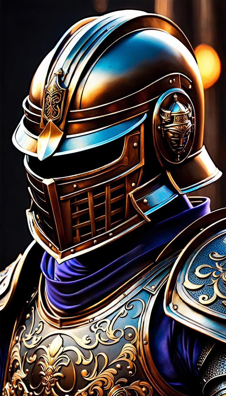 fantasy knight with Samaria and Egyptian inspiration,  bronze, silver,  and copper armor.