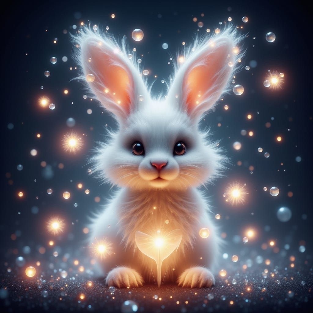 Whimsical Bunny in Ethereal Glowing Enchantment