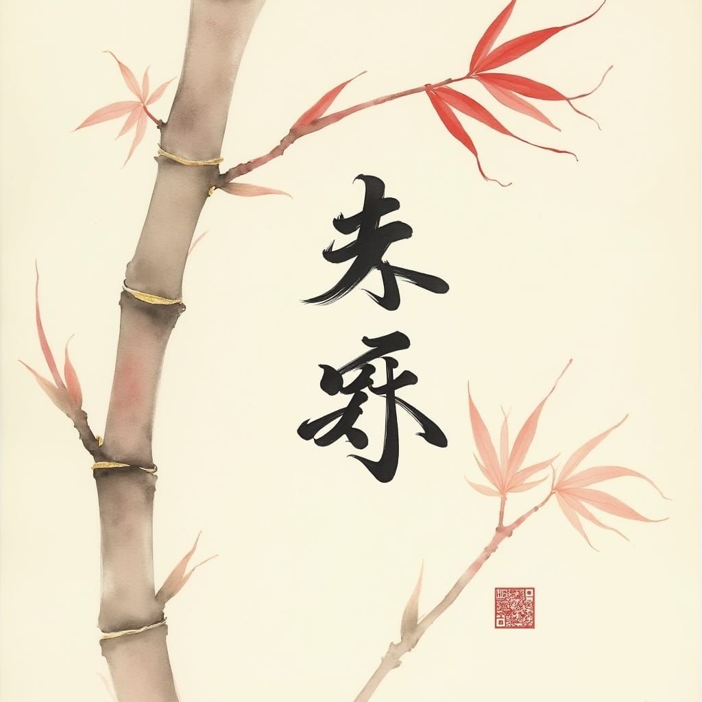 Zen Chinese Calligraphy Art in Sumi-e Style