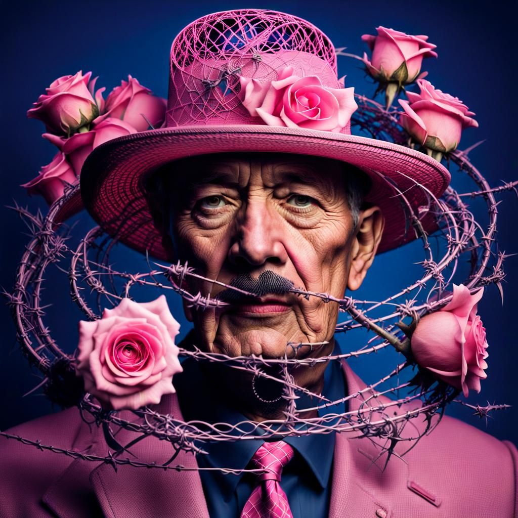 Pink Bowler Hat Surrealist Portrait in Photorealistic Style