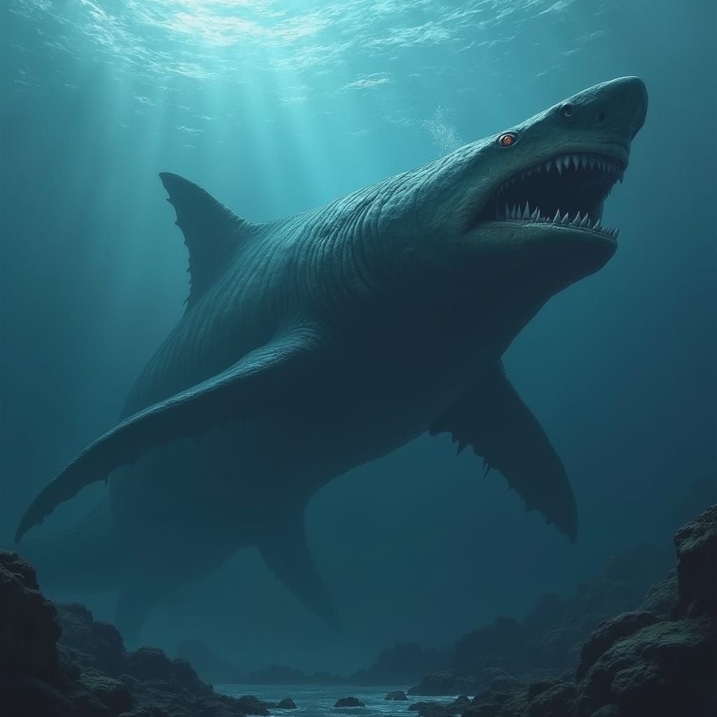 Colossal Abyssal Kingshark, Unleashing Fury on Vaelora's Oce...