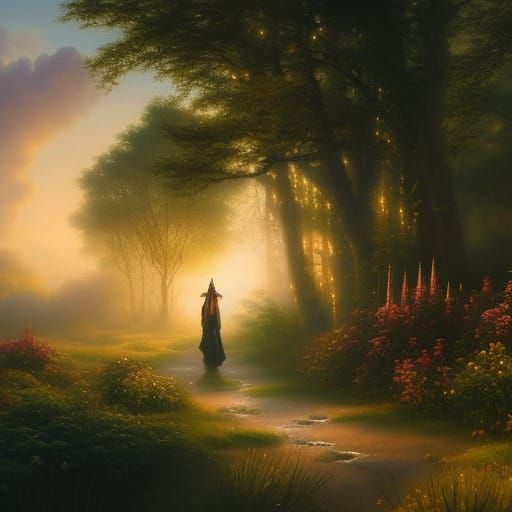 Summer Witch with Magic Wand in Hyperrealistic Style