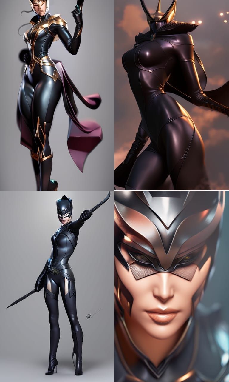Catwoman Portrait in Artgerm and Mucha Style