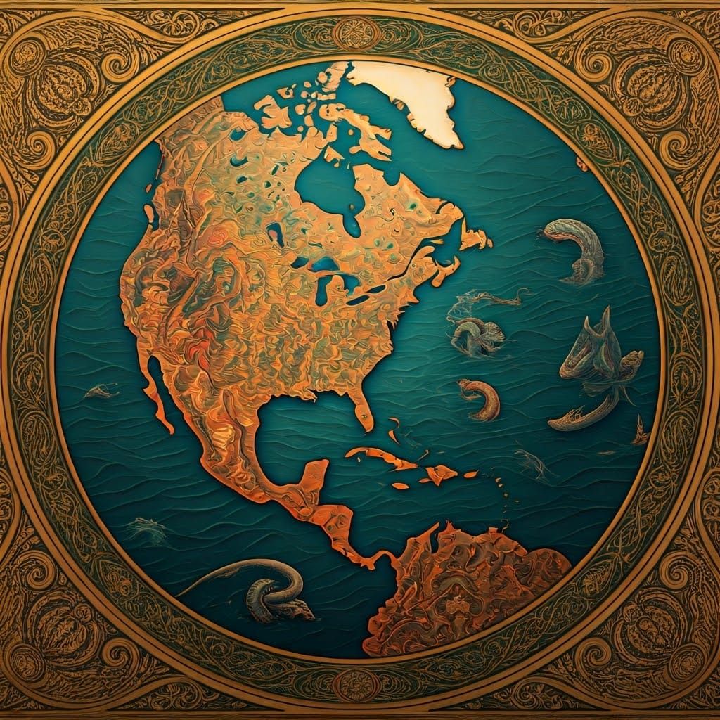 Ornate Map of North American Coastline