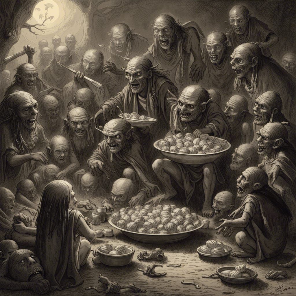 Beelzebub serving Sloppy Joes to all the Little Newborn Goblins at the Deep Ones Picnic VI