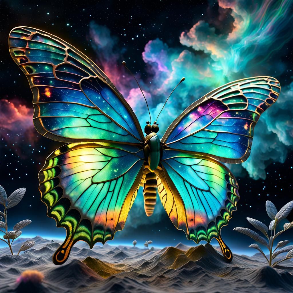 Iridescent Butterfly 3D Render in CGI Style