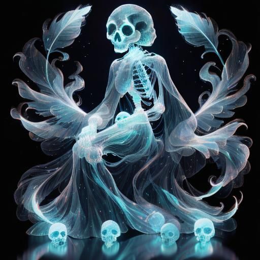 Illuminated Skull Goddess Amidst Celestial Bodies