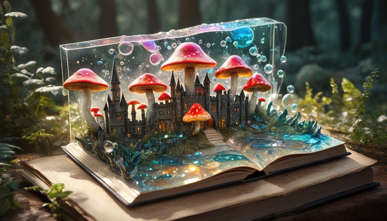 Whimsical Glass Kingdom of Iridescent Mushrooms