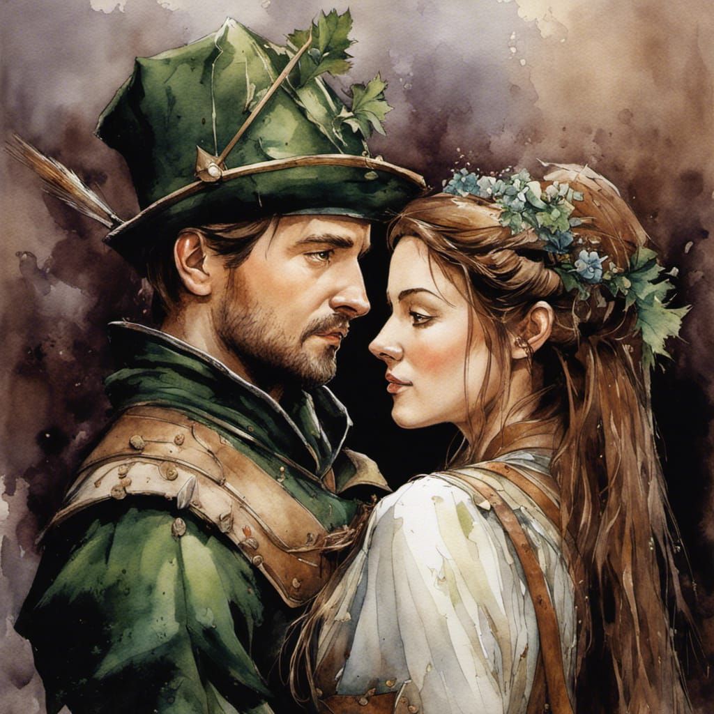 Robin Hood and Maid Marian in Watercolour