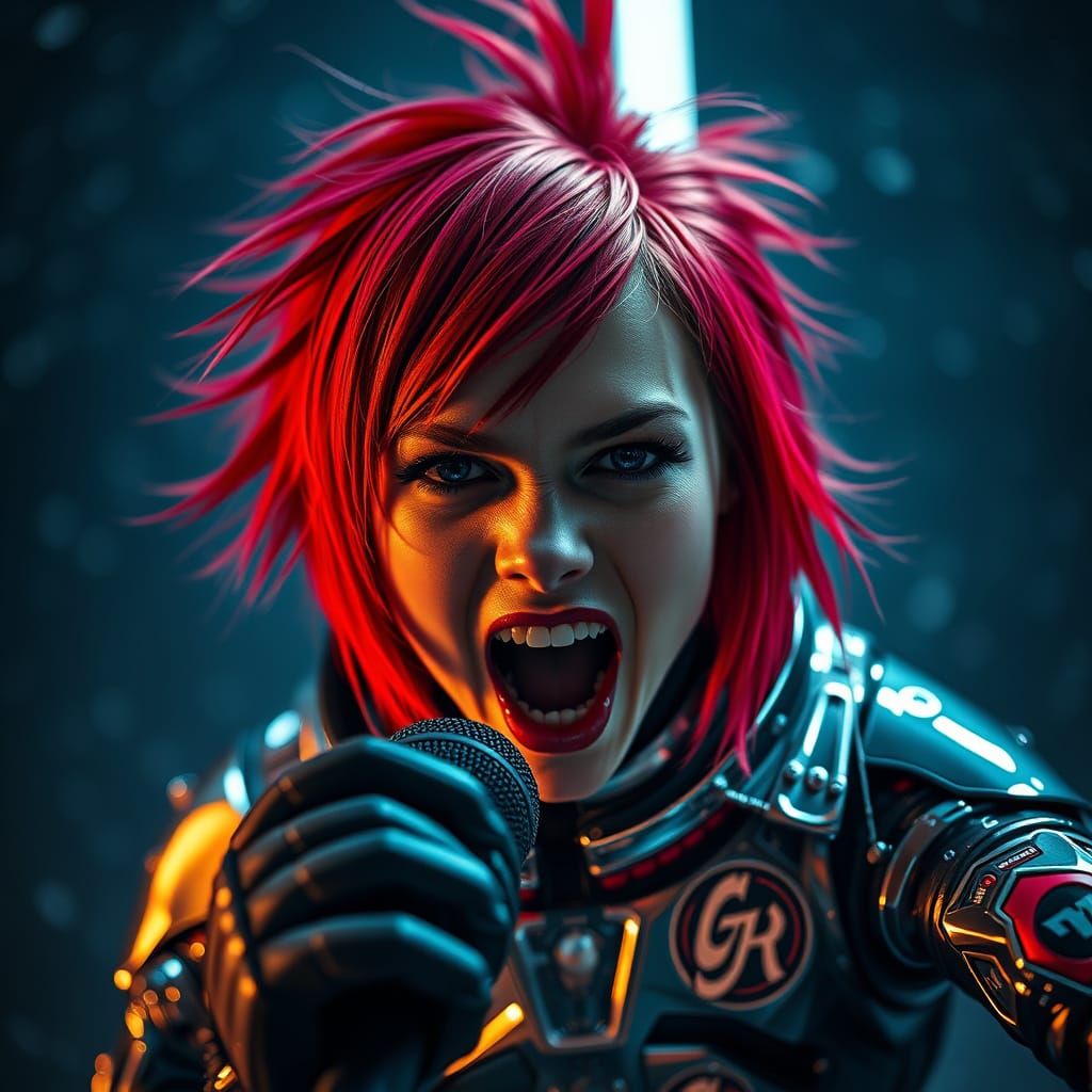 Cyberpunk Metalhead Girl in Futuristic Space Suit
