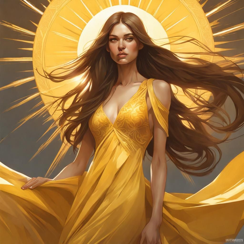 Woman in Gold Dress: Hyperdetailed Art Nouveau Portrait