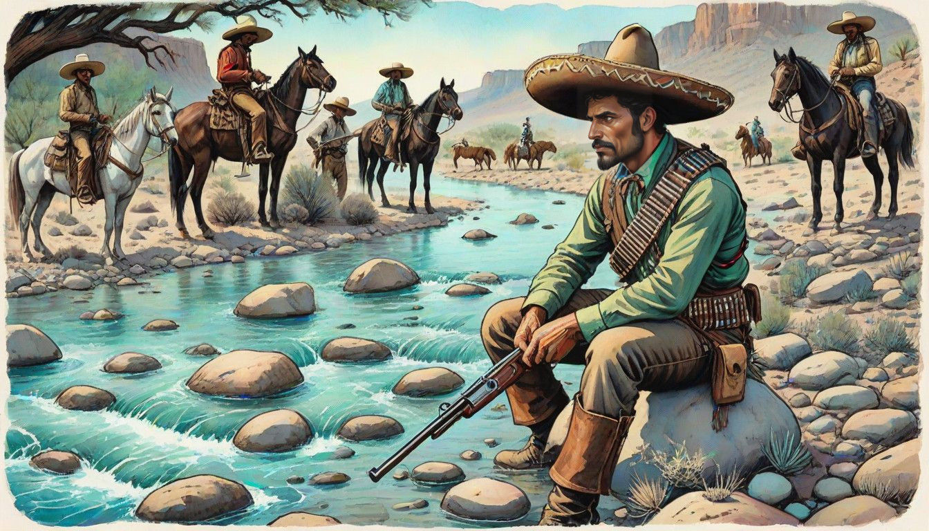 Vibrant Wild West Scene in Watercolor Comic Book Style